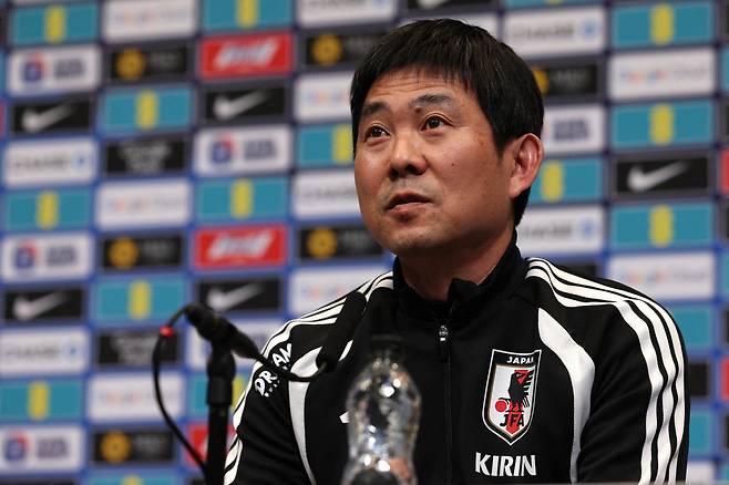 Japan's Head Coach Hajime Moriyasu attends a press conference at Wembley Stadium, in London, on March 30, 2026, on the eve of their international friendly football match against England. (Photo by Adrian Dennis / AFP)







<저작권자(c) 연합뉴스, 무단 전재-재배포, AI 학습 및 활용 금지>