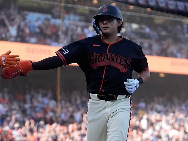 29일 뉴욕 양키스전에서 득점하는 이정후. /AP 연합뉴스