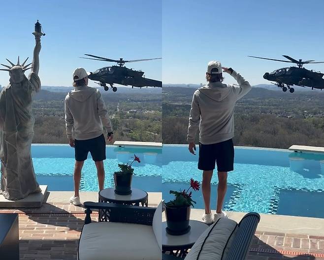 키드 록 자택을 날아다니던 미국 육군 소속 AH-64E(아파치) 공격 헬기. 키드 록 인스타그램 캡처