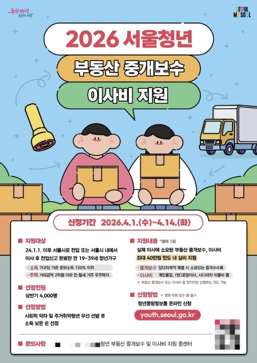 청년 부동산 중개보수 및 이사비 지원사업 [서울시]