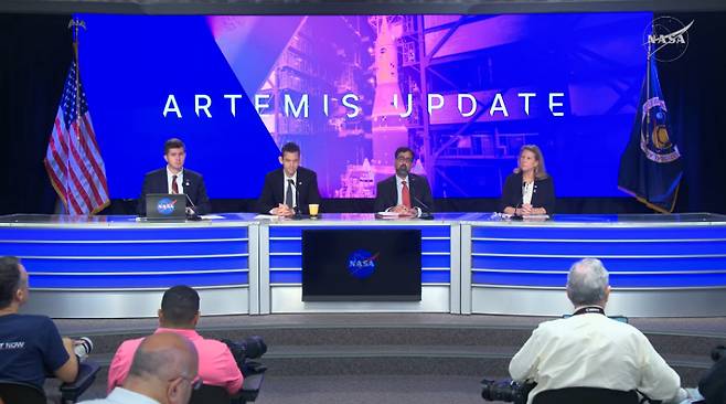 지난 2월 27에 진행된 아르테미스 미션 업데이트 기자회견. NASA 중계 영상 캡처