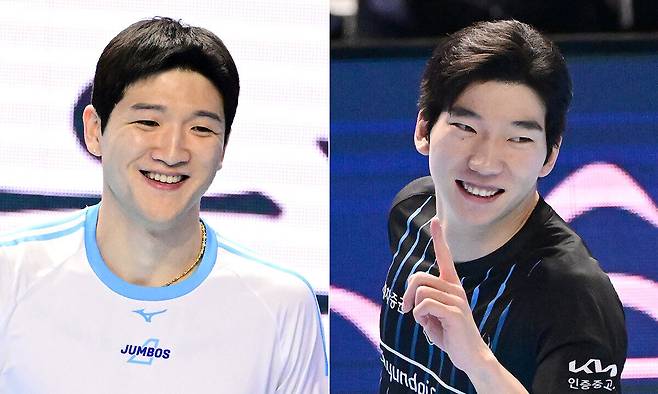 대한항공 정지석(왼쪽)과 현대캐피탈 허수봉