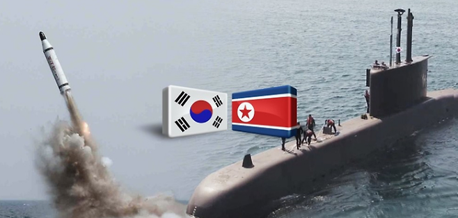 북한의 미사일 발사와 한국이 추진하는 핵잠수함 모습. 연합뉴스
