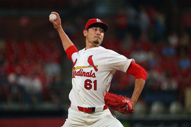 세인트루이스 라일리 오브라이언이 1일 뉴욕 메츠전에 9회 마운드에 올라 역투하고 있다. AFP연합뉴스