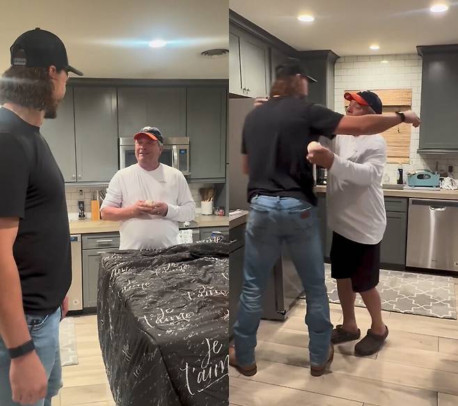 ▲ 휴스턴 애스토르스 우완투수 라이언 와이스와 장인어른이 포옹을 나누고 있다. ⓒ헤일리 브룩 SNS