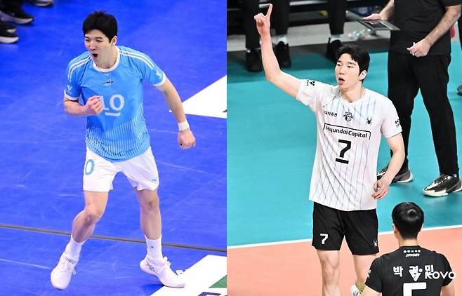 대한항공의 정지석(왼쪽)과 현대캐피탈의 허수봉 [한국배구연맹 제공. 재판매 및 DB 금지]