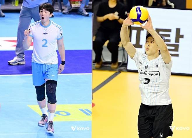 대한항공의 한선수(왼쪽)와 현대캐피탈의 황승빈 [한국배구연맹 제공. 재판매 및 DB 금지]