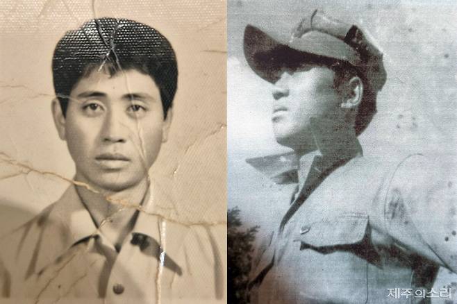 김 이병 가문의 1대 해병인 증조부 고(故) 김재찬 옹(사진 왼쪽)과 2대 해병인 조부 김은일 옹.&nbsp;사진=해병대사령부. ⓒ제주의소리