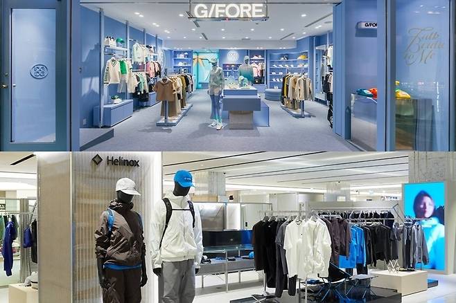 지포어 오모테산도 힐즈 매장(위)과 헬리녹스 웨어 현대 무역센터점(아래). [사진=코오롱FnC부문]