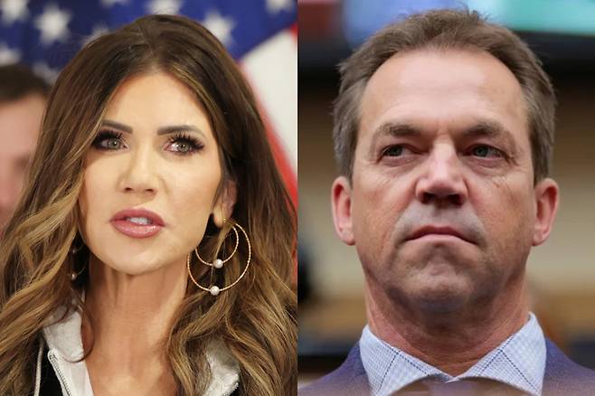 (왼쪽부터)크리스티 놈 미국 전 국토안보부 장관, 그의 남편 브라이언 놈 /사진=뉴시스, 미국 매체 '피플' 캡처