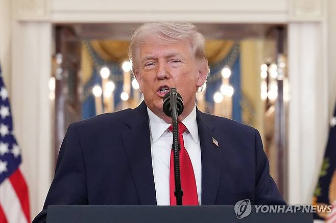 대국민 연설하는 도널드 트럼프 미국 대통령 [워싱턴 UPI=연합뉴스. 재판매 및 DB 금지]