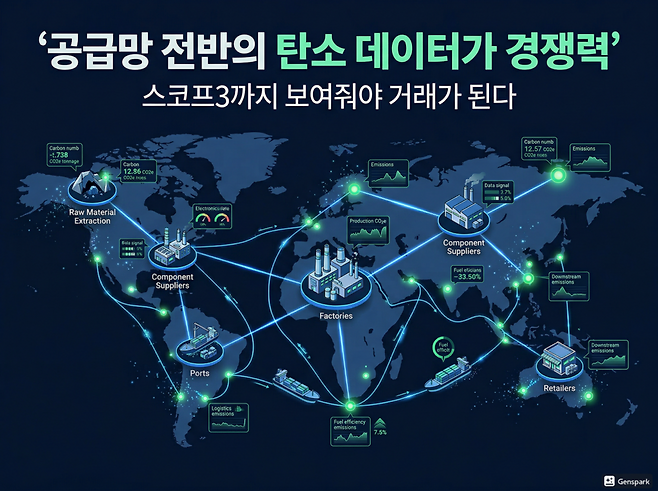 각 기업들의 대응을 보면 탄소는 더 이상 환경 대응이 아니라, 제품 경쟁력과 공급망 참여를 결정하는 핵심 변수로 재정의되고 있다는 점을 알 수 있다. (이미지=젠스파크로 생성)