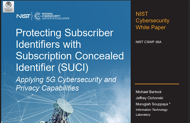 미국 국립표준기술연구소(NIST)가 지난 3월 암호화하지 않은 가입자 식별번호의 보안위험성을 경고하는 백서를 발표했다./사진=NIST 캡쳐