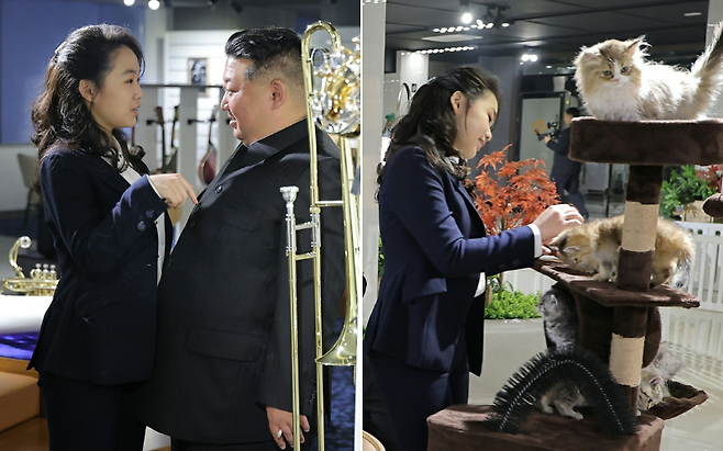 북한 노동당 기관지 노동신문은 3일 1면에서 “경애하는 김정은 동지께서 개업을 앞둔 화성지구 4단계 구역의 여러 봉사시설을 둘러보시면서 운영 준비 정형을 료해(파악)하시었다”라고 보도했다. 김정은 북한 국무위원장과 딸 주애가 악기 판매점을 둘러보고 있다.(왼쪽) 김정은 북한 국무위원장과 딸 주애가 반려동물 상점을 둘러보고 있다.  평양 노동신문=뉴스1