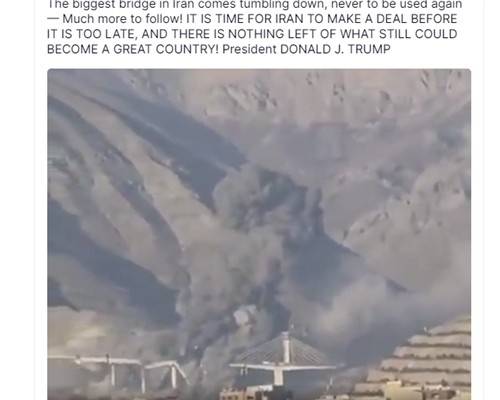 트럼프 대통령이 올린 교량 폭파 영상 캡처 [트루스소셜 캡처]