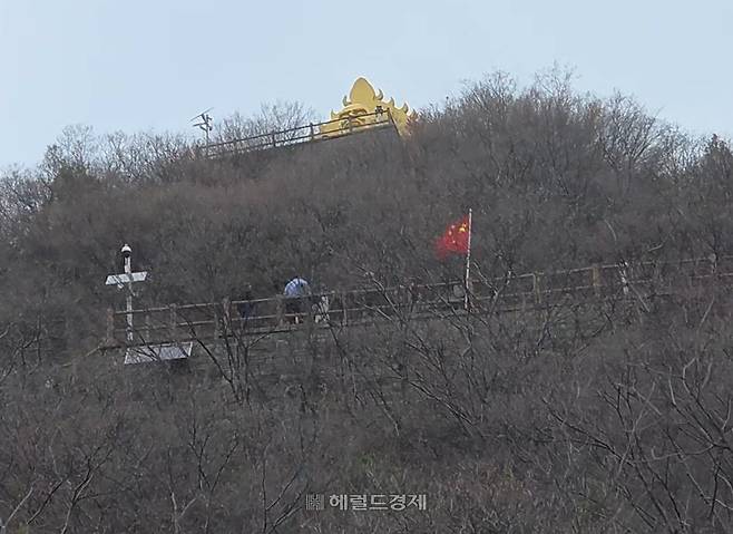 산 위 달마대사 금동상과 그 아래 달마동