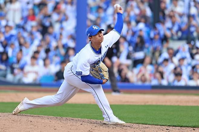 ▲ 8회 위기를 잘 막아낸 삼성 배찬승 ⓒ삼성라이온즈