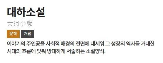 '대하소설' 정의 한국민족문화대백과사전 캡처