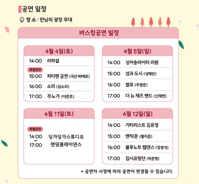 2026 서울대공원 벚꽃축제 공연 일정