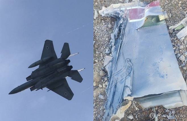 F-15 전투기(기사와 직접 관련 없음)와 격추된 F-15 잔해 [사진출처=EPA/로이터/연합뉴스=편집]