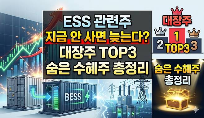 ESS 관련주 지금 안 사면 늦는다 대장주 TOP3 숨은 수혜주 총정리