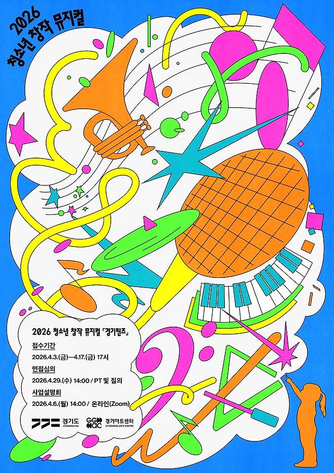 '2026 청소년 창작 뮤지컬-경기틴즈' 참여기관 모집 포스터.