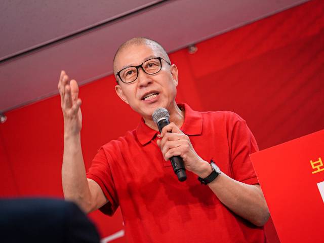 3선에 도전하는 박형준 부산시장이 지난달 28일 부산진구 부전동의 한 빌딩에서 경선 출마 선언을 하고 있다. 박형준 시장 경선 캠프 제공. 연합뉴스