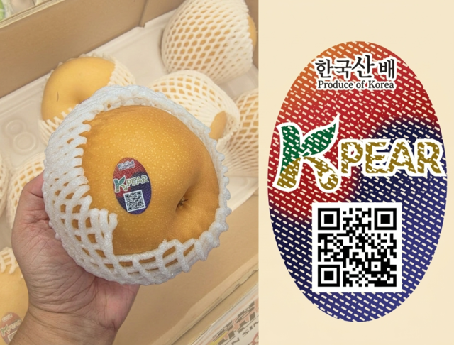 수출용 한국산 과일 ‘배’에 적용된 한국조폐공사의 정품인증 보안 라벨 [조폐공사 제공]