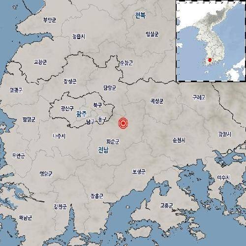 ▲ 5일 밤 전남 화순군 북동쪽 지역에서 규모 3.2의 지진이 발생해 광주와 전남 전역에서 진동이 감지됐다 [연합뉴스]