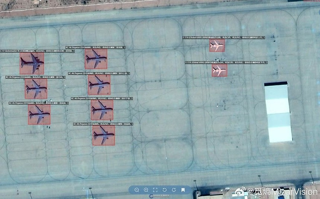 미자르비전이 자사를 소개하며 공개한 위성사진. 미 공군이 주둔한 사우디아라비아 프린스 술탄 공군 기지로 최근 이란 공격을 받아 주요 전력이 파괴됐다. 사진제공 미자르비전