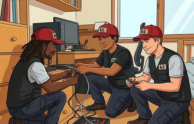 KT서비스남부가 외국인 인터넷 설치 기사를 채용 중이다. 그래픽=이찬희 기자(나노바나나 활용)