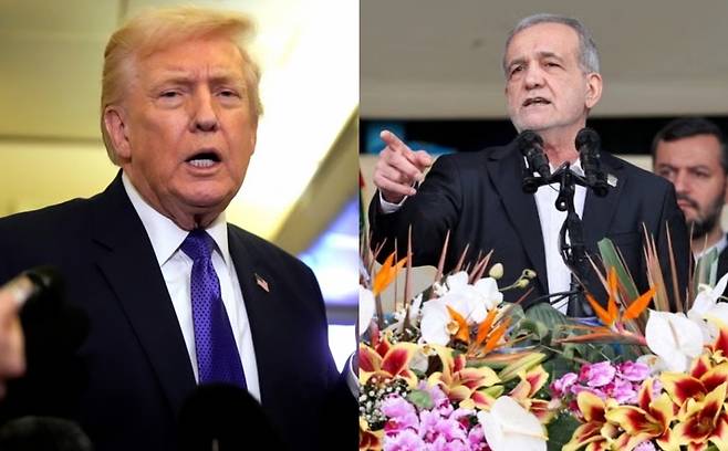 도널드 트럼프 미국 대통령(왼쪽)과 마수드 페제시키안 이란 대통령. 뉴시스