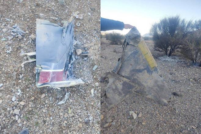 이란이 공개한 격추된 F-15 전투기 잔해(출처=메흐르통신 소셜미디어 계정.)