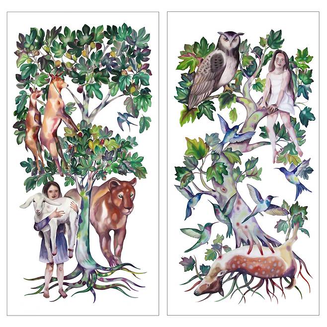 대전시립미술관이 오는 8월 17일까지 열린수장고에서 기획전 '깊고 깊은 숲으로 : 도로시의 원더링' 전시를 연다. 사진은 스텔라 수진의  '생명의 나무 1·2'(2021). 대전시립미술관 제공