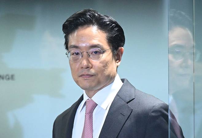 전인석 삼천당제약 대표가 6일 오후 서울 서초구 삼천당제약 본사에서 열린 기자간담회에 참석하고 있다. 공동취재