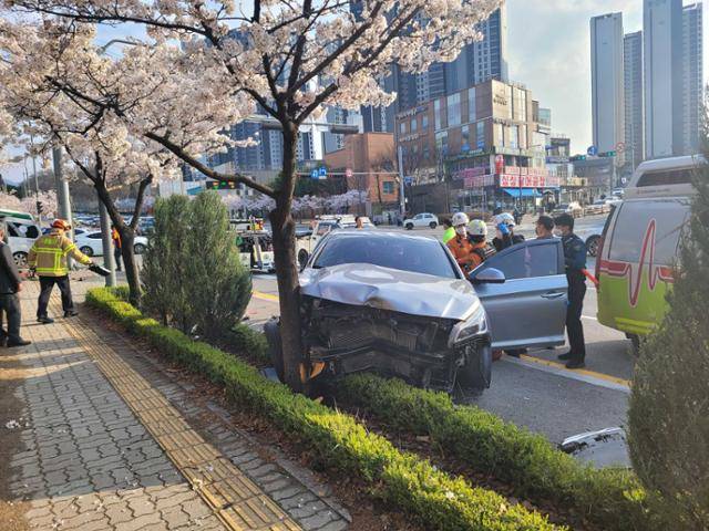 6일 강원 원주시 도심에서 승용차를 추돌한 사설 구급차가 인도를 걷던 중학생을 덮쳐 숨지는 사고가 발생했다. 강원소방본부 제공
