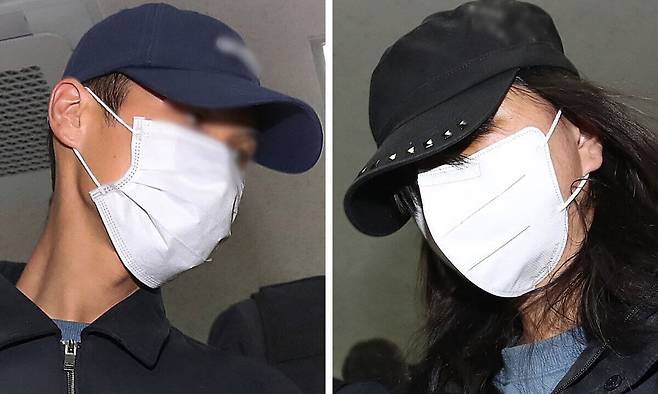 20대 사위(왼쪽)와 시체유기 등 범행에 가담한 20대 딸이 지난 2일 오전 구속 전 피의자 심문(영장실질심사)을 받기 위해 대구지법에 도착하고 있다. 뉴스1
