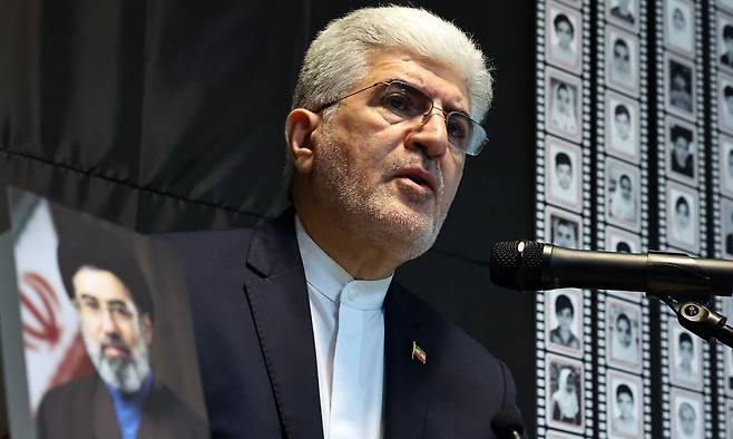 사이드 쿠제치 주한 이란 대사가 3월 26일 서울 용산구 주한 이란 대사관에서 긴급기자회견을 하고 있다. 뉴시스