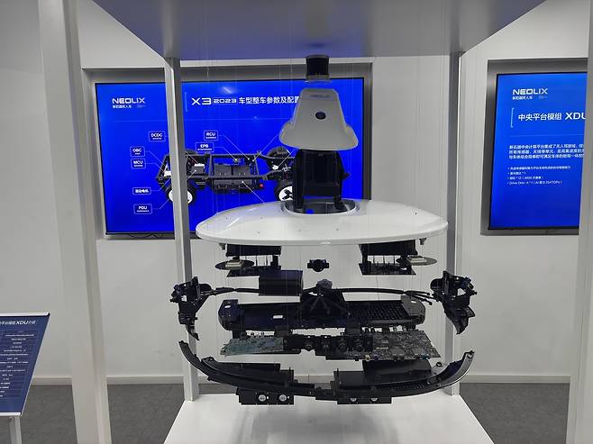 네오릭스 무인차에 들어가는 중앙 집적 모듈이 분해돼 전시돼 있다. 안에 들어가는 스마트 네트워트 모듈, 연산 모듈 등 핵심 부품은 네오릭스가 자체 개발했다. 사진=정다은 기자