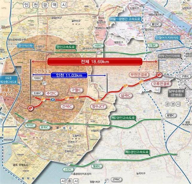 제4경인고속도로 노선도 [인천시 제공. 재판매 및 DB 금지]