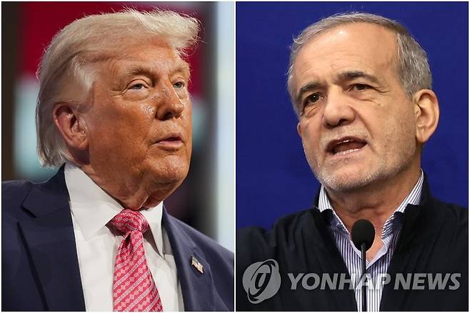 트럼프 미국 대통령(왼쪽)과 마수드 페제시키안 이란 대통령 [AP·EPA=연합뉴스 자료사진. 재판매 및 DB 금지]