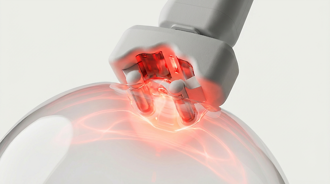 세계 최초 가정용 인모드 리프팅 기술의 핵심이 되는 울트라올라의 고주파 전달 구조와 집게형 리프팅 방식. / 알록 제공