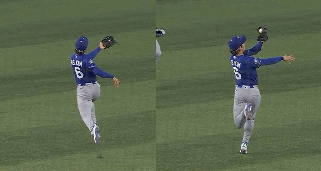 김혜성의 기적 같은 호수비. 사진=MLB닷컴 유튜브 캡쳐