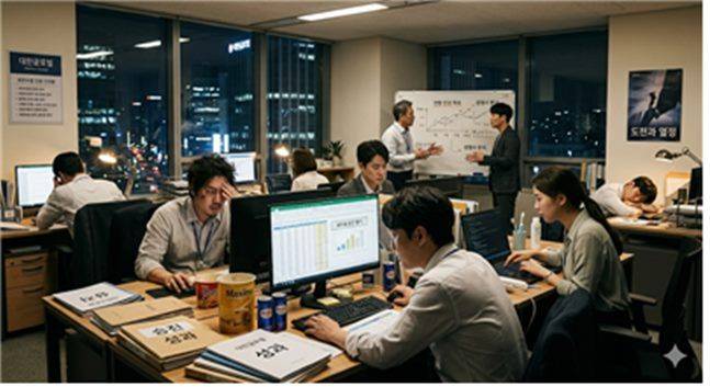 더 좋은 조건을 얻기 위해 힘들게 일하는 직장인들 ⓒAI 제작
