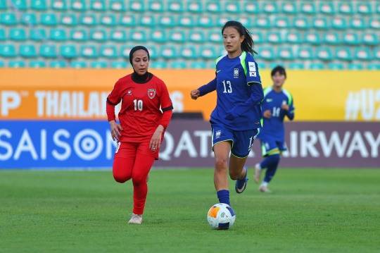 김민서가 요르단과의 AFC U-20 여자 아시안컵 조별리그 2차전에서 드리블하는 모습. / 사진=연합뉴스