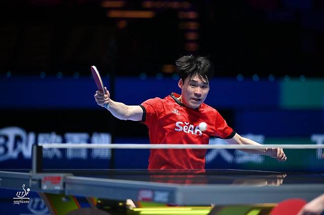 남자 월드컵에 나선 장우진의 경기 장면 [ITTF 홈피 캡처. 재판매 및 DB 금지]