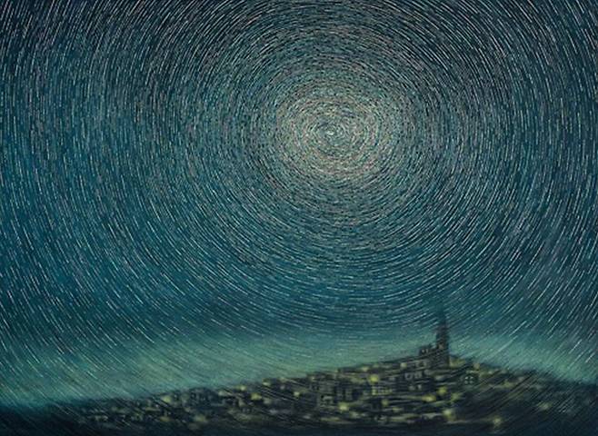 김덕용, <결-순환>, 2024, Mother pearl and mixed media on wood, 220×160cm *재판매 및 DB 금지