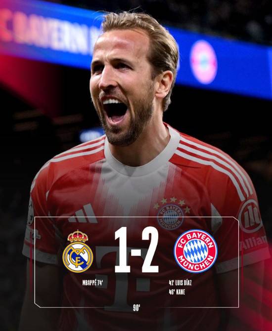 바이에른 뮌헨은 8일(한국시간) 스페인 마드리드의 산티아고 베르나베우에서 열린 레알과의 '2025~2026 유럽축구연맹(UEFA) 챔피언스리그(UCL)' 8강 1차전 원정에서 2-1로 승리했다. 사진은 포효하는 해리 케인. /사진=바이에른 뮌헨 공식 SNS 갈무리