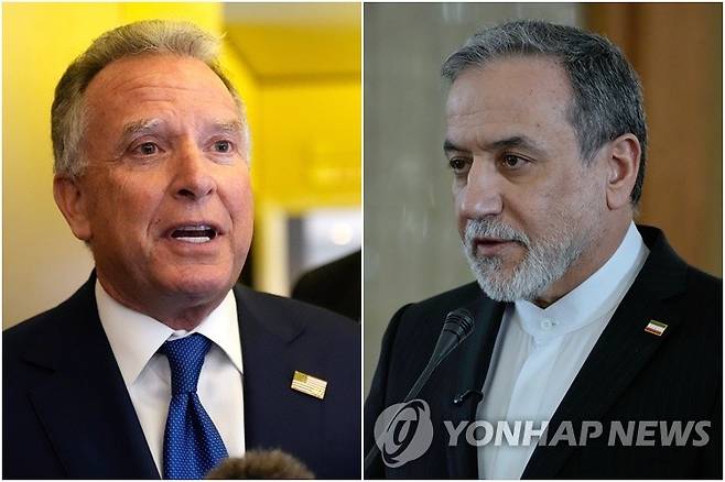 스티브 위트코프 미국 중동특사(왼쪽)와 아바스 아라그치 이란 외무부 장관 [AP=연합뉴스 자료사진. 재판매 및 DB 금지]