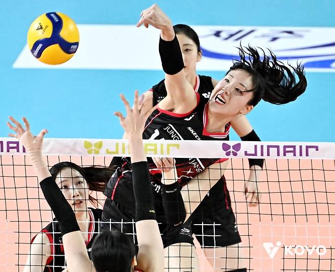 공격하는 정관장의 정호영 [한국배구연맹 제공. 재판매 및 DB 금지]